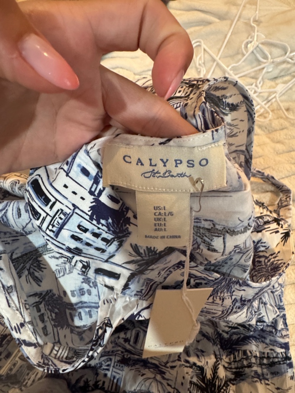 Blue & White Tropical Cityprint Halter Dress - Picture 2 of 7